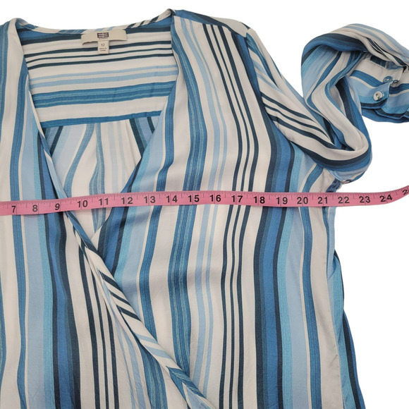 E3 by Etcetera Striped Low Cut V-Neck Soft Blouse Womens Sz 12 - Picture 11 of 11